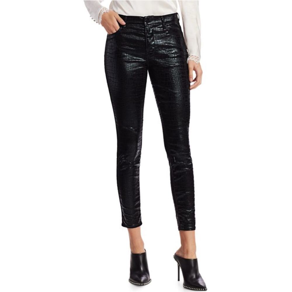 FRAME Le High Skinny Black Croc Jeans Size 25 x 26, 8” Rise